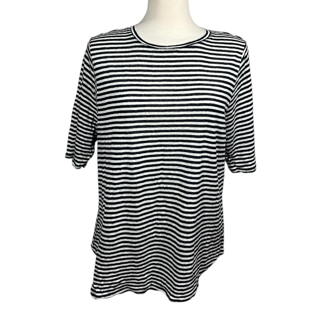 Who What Wear 100% Linen Black and White Striped Crewneck Tee Women's Size 1X